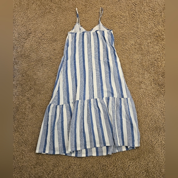 J. Crew Sleeveless V-Neck Striped Midi Dress in Blue and White, Size XXS - Picture 3 of 9